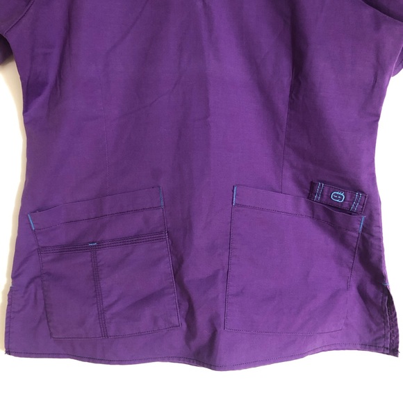 Wonder Flex Purple Scrub Top Womens S Pockets V Neck Nurse Medical Tech Shirt - Picture 3 of 8